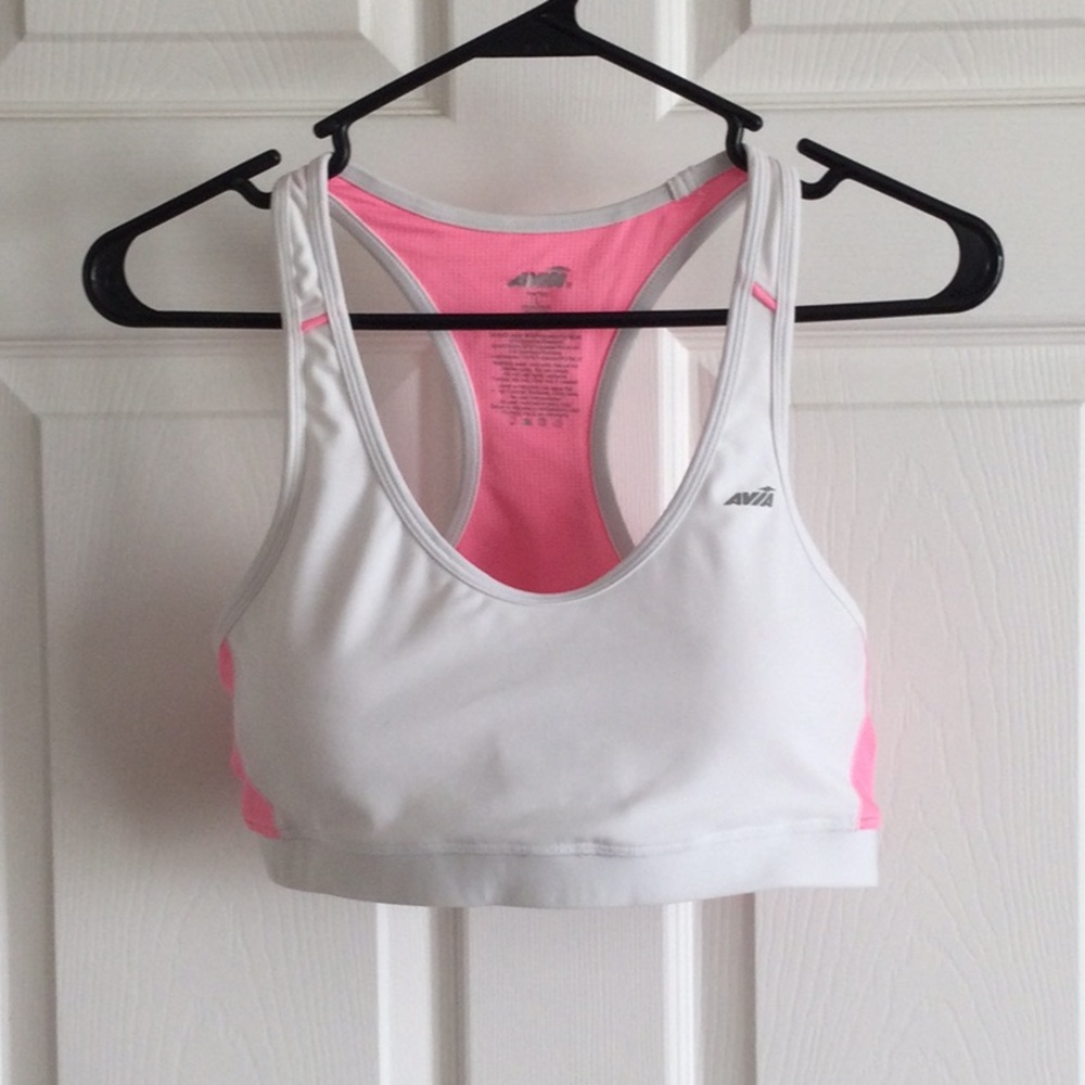 Avia White and Pink Racerback Sports Bra
